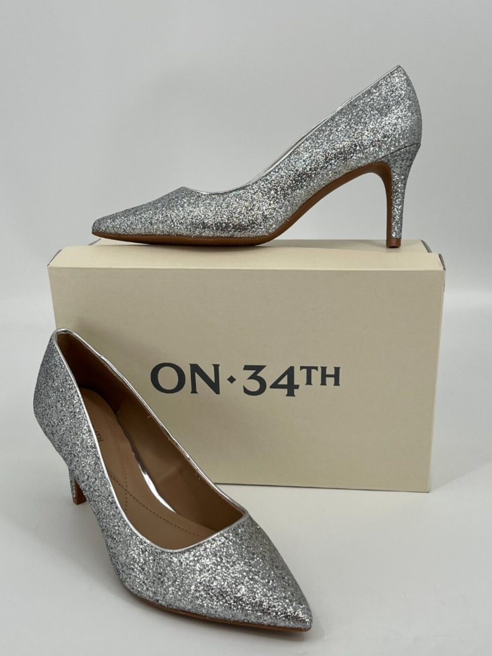 On 34th Women's Jeules Pointed-Toe Slip-on Pumps - Silver Glitter + Size 8.5 M